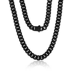 Metallo Stainless Steel, 12mm Miami Cuban, CZ Lock Necklace - Black Plated - Black - 24 Inch - 1 of 3