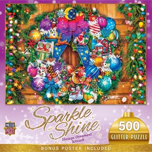MasterPieces 500 Piece Glitter Christmas Jigsaw Puzzle - Ornament Wreath - 1 of 4