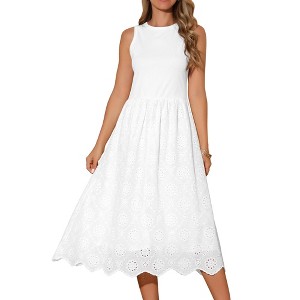INSPIRE CHIC Women's Summer Sleeveless A Line Midi Cotton Crewneck Casual Tank Dress - 1 of 4