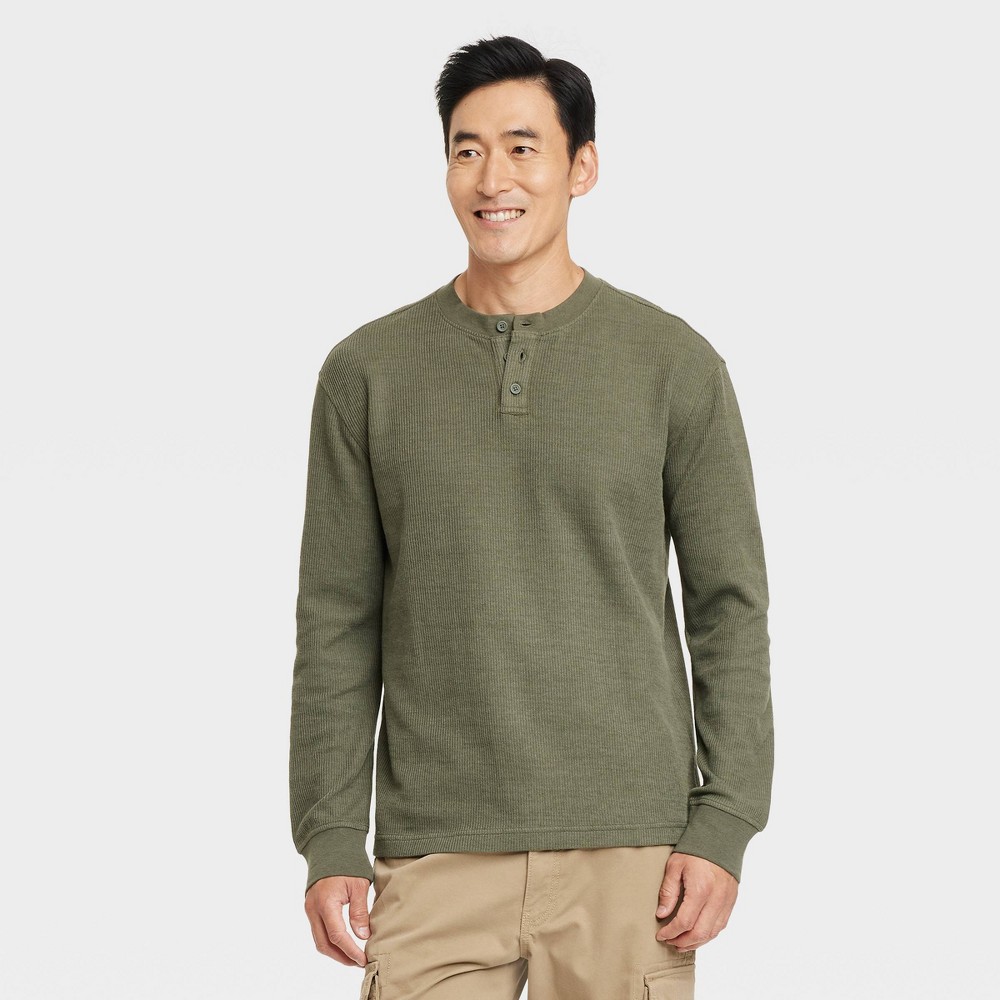 Men's Long Sleeve Textured Henley T-Shirt - Goodfellow & Co™ Olive Green XXL