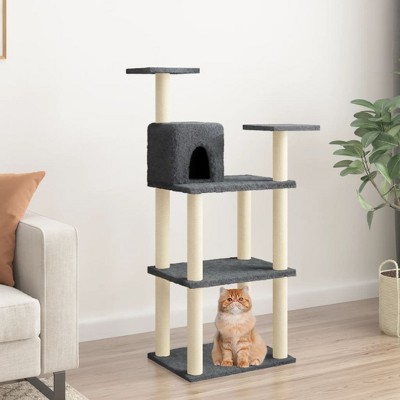 vidaXL Cat Tree Dark Grey Engineered Wood, Plush, Sisal 46.7 in