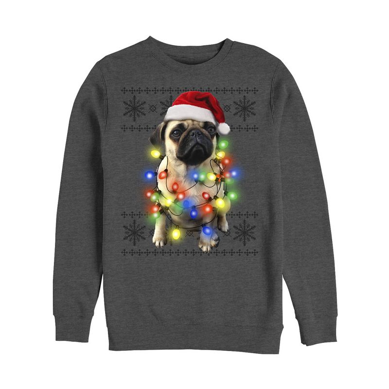 Men's Lost Gods Ugly Christmas Pug Lights Sweatshirt, 1 of 4