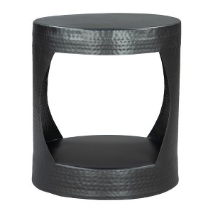 HomeRoots 20" Black Iron Round Floor Shelf End Table - 1 of 4
