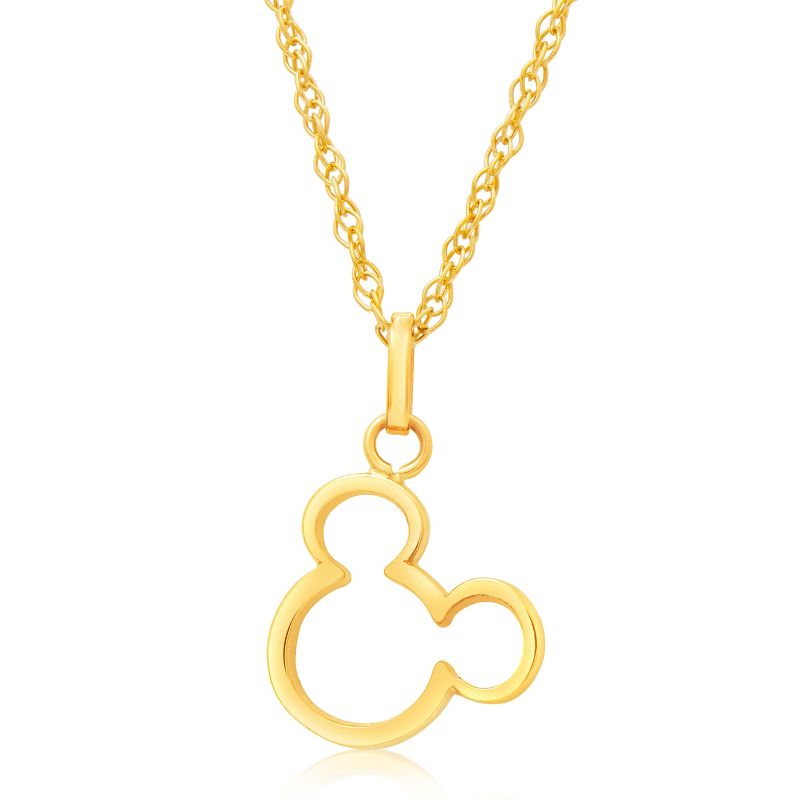 Disney Womens Mickey Mouse 14k Yellow Gold Cutout Pendant Necklace, 18", 1 of 5