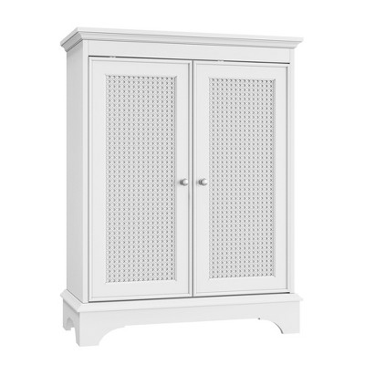 Vynxaria 36" White Rattan Bathroom Storage Cabinet with Adjustable Shelves