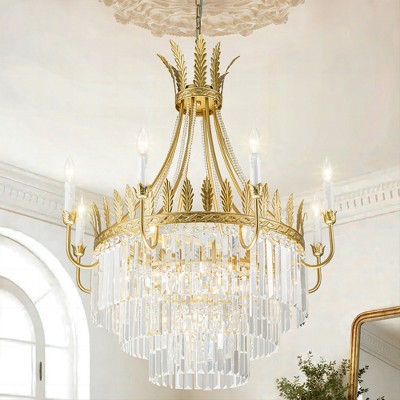 Rennnsan Frandelle 30"W 12-Light Tiered Crystal Vintage Dimmable Chandelier in Gold
