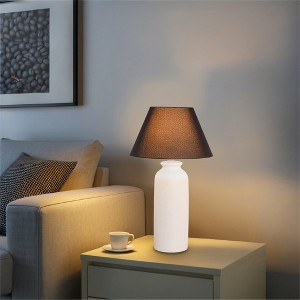 27" Modern Ceramic Table Lamp with Tapered Linen Shade and Textured Vase Base for Bedroom, Living Room, Office, Hotel, or Entryway - 1 of 4