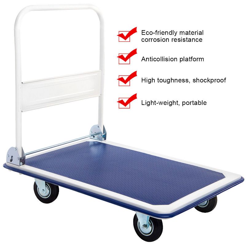 Costway 660lbs Platform Cart Dolly Folding Foldable Moving Warehouse Push Hand Truck, 3 of 8