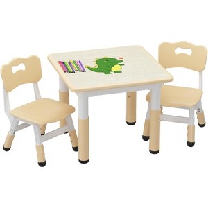 Baby Table and 2 Chairs, 60x60 cm Particleboard Tabletop, with Anti-slip Pads and Safety Edge Armrests, Suitable for 2-8 Years Old, Wood Color - 1 of 4