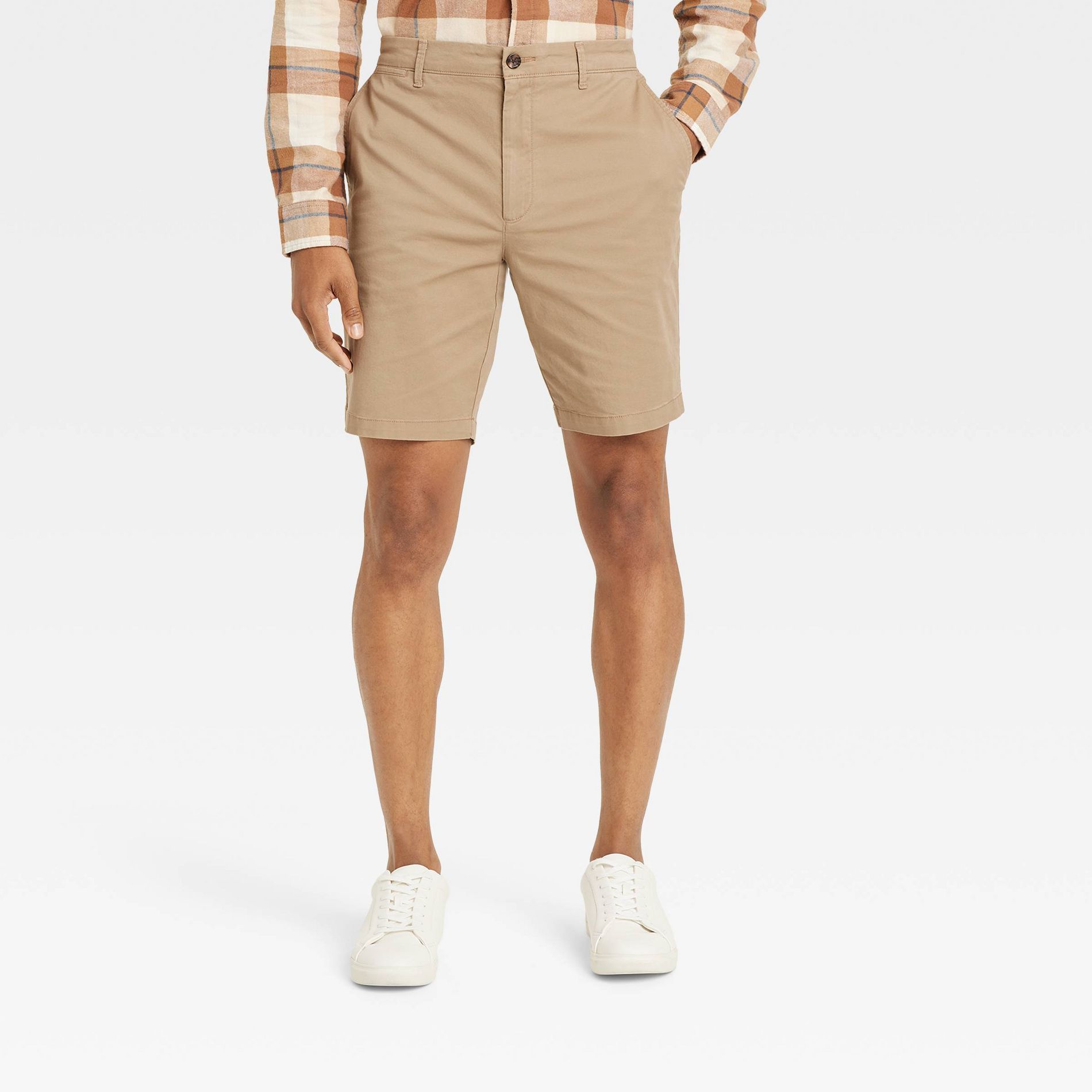 Men's Every Wear 9" Flat Front Chino Shorts - Goodfellow & Co™ Khaki 28: Mid Rise, Stretch