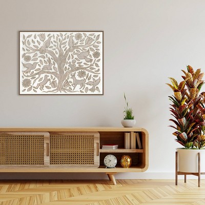 Nordic Critter Tree Beaded Framed Canvas Wall Art