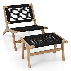 Tangkula Mid Century Modern Accent Chair w/ Ottoman Living Room Chair w/Teak Wooden Frame - 1 of 4