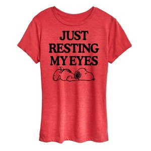 Women's - Peanuts - Resting My Eyes Snoopy Short Sleeve Graphic T-Shirt - 1 of 4