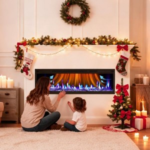 50in Fireplace Insert, 750W/1500W Recessed or Wall Mounted Heater, Adjustable Flame Color Brightness, 9H Timer for Living Room, Office, Bedroom - 1 of 4