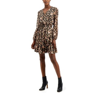 I.N.C International Concepts Womens Floral Surplice Ruffled Mini Dress, Black, Medium - 1 of 1