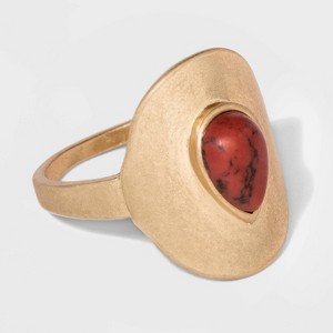Teardrop Semiprecious Red Jasper Stone Centered Circular Front Ring - Universal Thread Red, Women