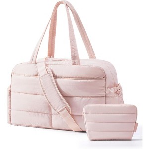 Lightweight Puffer Duffle Bag for Women, 31L Quilted Weekender Overnight Carry-On Tote with Cosmetic Bag - 1 of 4