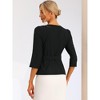 Allegra K Women's Square Neck 3/4 Sleeve Belted Button Front Work Peplum Blouse - 3 of 4