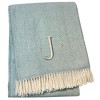 HomeRoots 55" X 70" Sky Blue And White Herringbone Cotton Blend J Throw Blanket with Tassels And Embroidery - 3 of 4