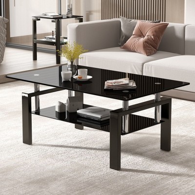 NicBex Modern Rectangular Coffee Table with Tempered Glass Top,2-Layer Glass Center Table for Living Room,Living Room Furniture