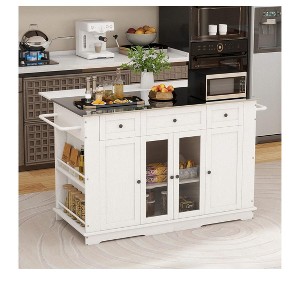 60 Inch Kitchen Island with Stainless Steel Top Kitchen Island on Wheels with Drop Leaf Rolling Center Storage Drawer Cabinet Counter Metal Top - 1 of 4