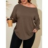 Imily Bela Women's Plus Size Off-Shoulder Long Sleeve Casual T-Shirt with Curved Hem - 2 of 4