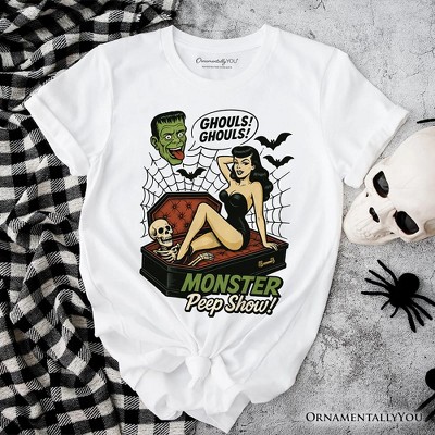 Monster Peep Show Pin-Up T-Shirt, Retro Horror Halloween Tee | OrnamentallyYou