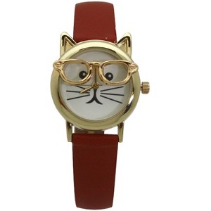 OLIVIA PRATT CAT FACE LEATHER STRAP WATCH - 1 of 4