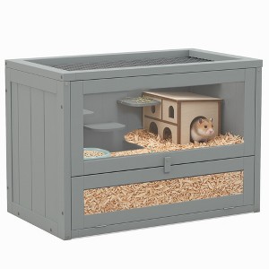 PawHut Hamster Cage, 2-Tier Gerbil Cage, Small Animal Habitat with Openable Top, Front Door, Shelf, Ladder, for Syrian and Dwarf Hamsters - 1 of 4