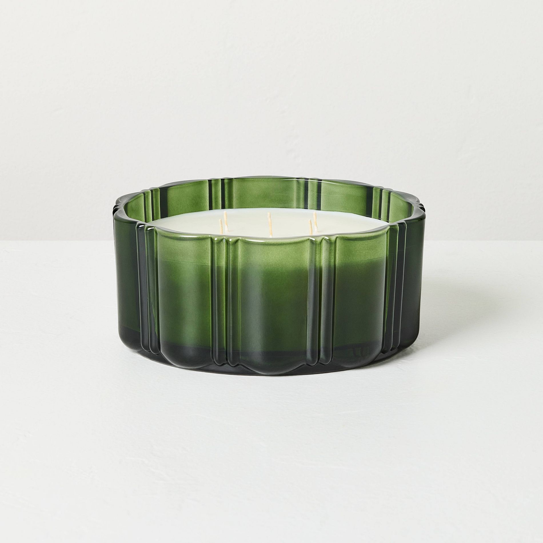 5 Wick XL Glass Cypress and Santal Double Ribbed Scalloped Jar Candle Green 34oz - Hearth & Hand™ with Magnolia