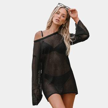 Women's Black Net Mini Cover-Up Dress - Cupshe
