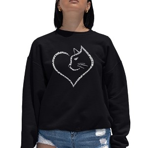 LA Pop Art Cat Heart - Women's Word Art Crewneck Sweatshirt - 1 of 4