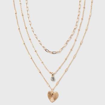 Gold 3 Row With Textured Heart Necklace - A New Day™ Gold