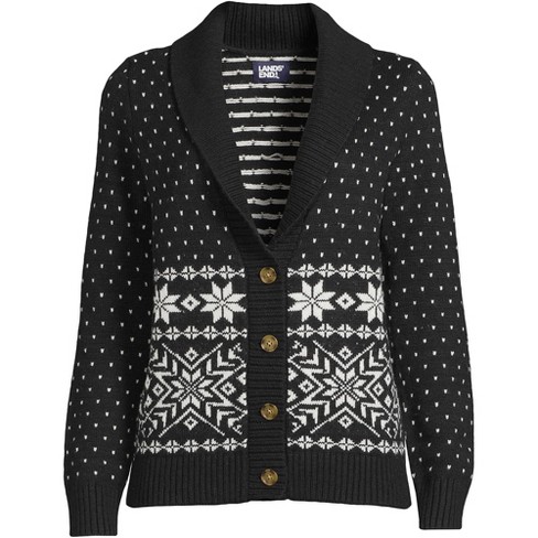 Lands\' End Women\'s - Lofty Sweater : Black Cozy Jacquard Large Stripe Cardigan Target Snowflake - Shawl