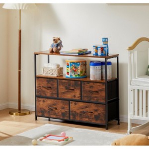 DOMETOUR 5 Drawer Dresser for Bedroom Fabric Storage Tower, Storage Cabinet Tall Chest Organizer Unit Bins Living Room Entryway Closet-Black - 1 of 4