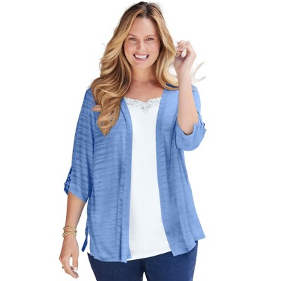 Catherines Women's Plus Size Petite Shadow Stripe Cardigan