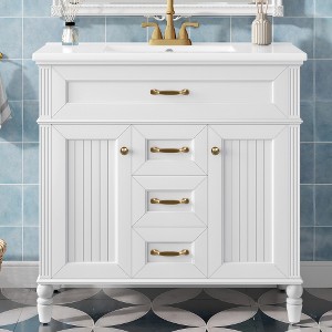ACEPANO 36 in. W Freestanding MDF Bathroom Vanity with Ceramic Basin, Solid Wood Frame, Soft-Close Cabinet Doors & 2 Storage Drawers-White - 1 of 4