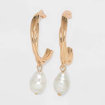 Pearl Drop Twisted Hoop Earrings - A New Day™ Gold