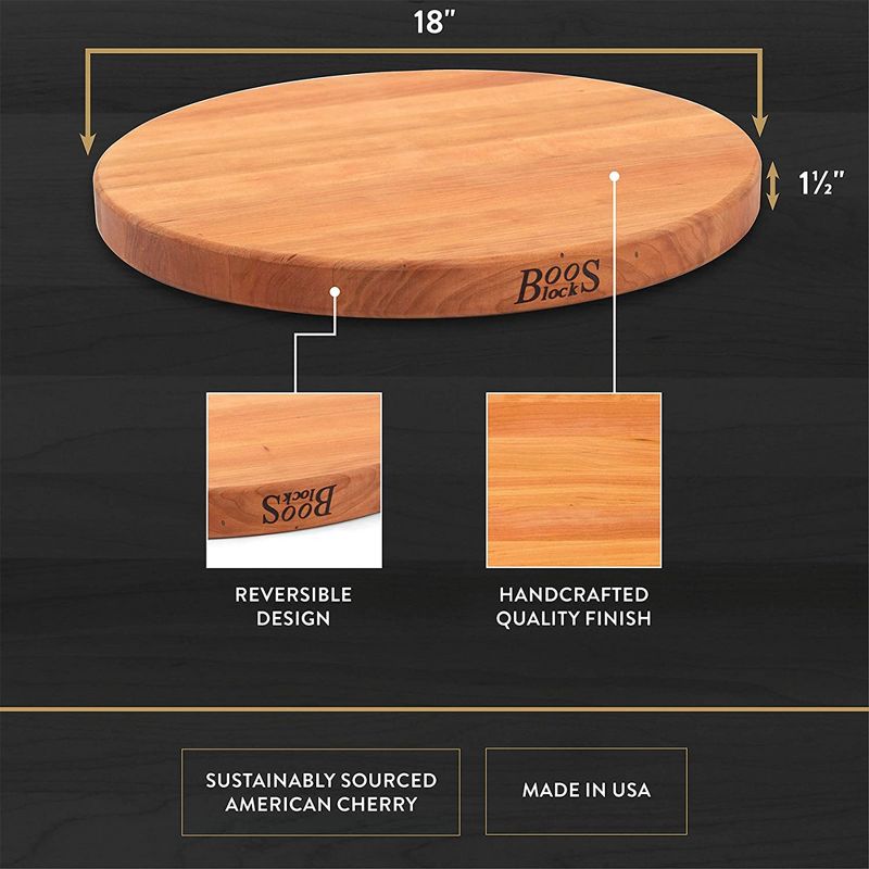 John Boos R18 R Board Wooden 1.5 Inch Thick Reversible Round Circular Carving Cutting Board, 6 of 7