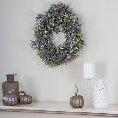 22-Inch Purple and White Berry Artificial Spring Wreath