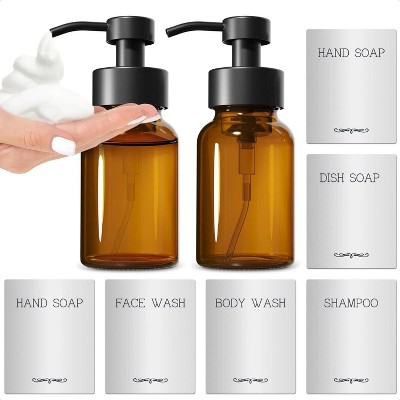LunaLulinlk 2 Pcs Amber Glass Soap Dispenser With Pump 8.5 Oz Hand and Foam Soap Dispenser Bottle