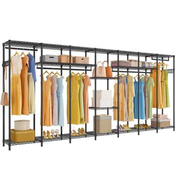 Xiofio 6 Tiers Heavy Duty Clothes Rack, Metal Clothing Rack, Clothing Storage Organizer,Garment Rack with Basket,Hanging Adjustable Garment  Rack,65.0 L x 15.7 W x 76.0 H,Max Load 800LBS,Black : Home & Kitchen