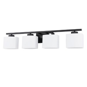 YANSUN 31 in. 4 Light Matte Black Vanity Light for Vanity Powder Room Dressing Room with White Glass Shades - 1 of 1
