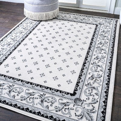 Cream and Light Gray Reversible Synthetic Area Rug