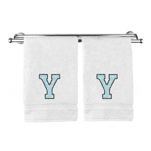 BC BARE COTTON Monogrammed Hand Towels, Personalized Gift, Set of 2 - Embroidered Writing with Light Blue - 1 of 4