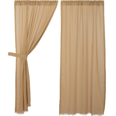 Tobacco Cloth Khaki Short Panel Fringed Set of 2 63x36  VHC Brands