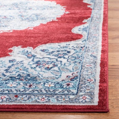 Hand-Knotted Red and Ivory Synthetic Square Rug