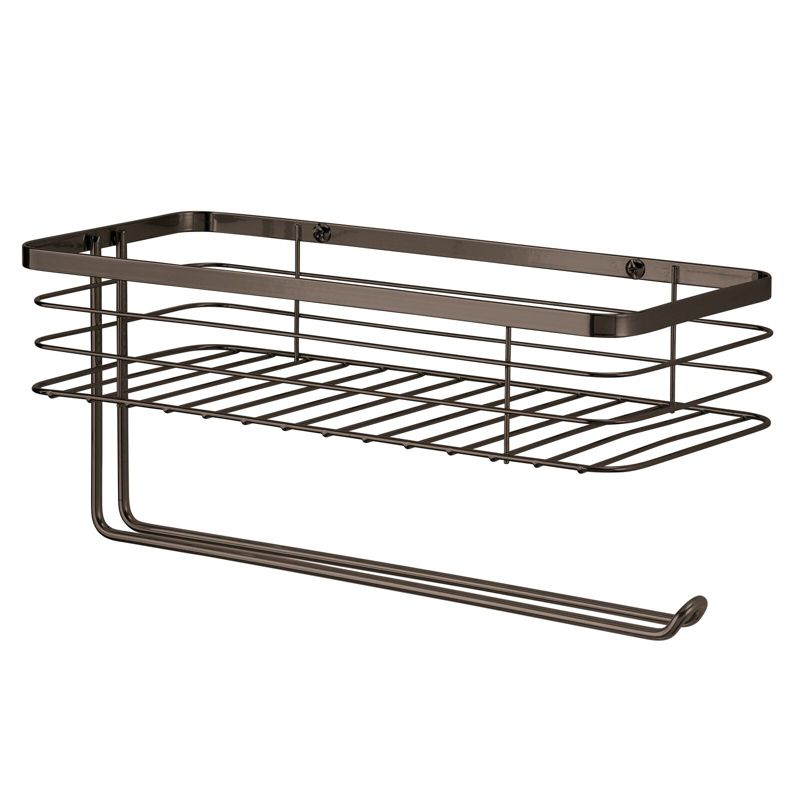 mDesign Steel Horizontal Wall Mounted Paper Towel Holder with Basket, 1 of 11