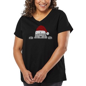 LA Pop Art Christmas Peeking Dog - Women's Word Art V-Neck - 1 of 4