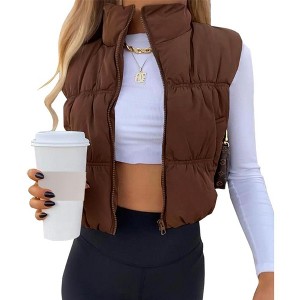 Imily Bela Winter Womens Puffer Vest Lightweight Sleeveless Zip Up Warm Padded Crop Coat - 1 of 4